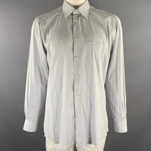ERMENEGILDO ZEGNA Size XL Grey White Stripe Cotton Long Sleeve Shirt